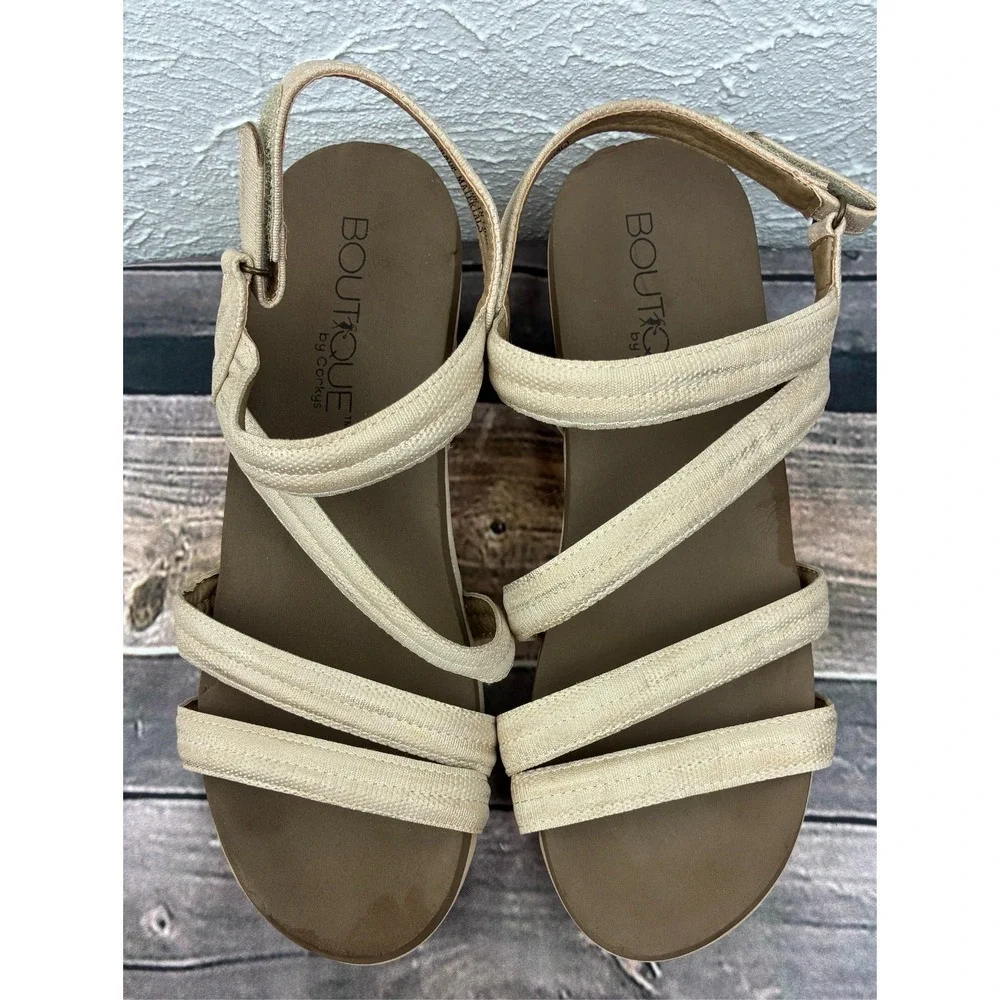 Boutique by Corkys Lifeguard Sandals Womens 11 Beige Cream Strappy Comfort Shoes